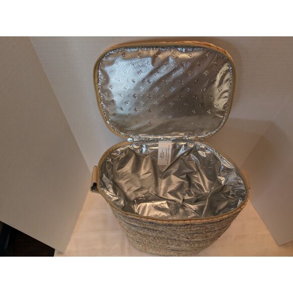 Woven Insulated Cooler Bag Adjustable Strap & Zip Closure Water Lily & Cornhusk - Picture 7 of 13